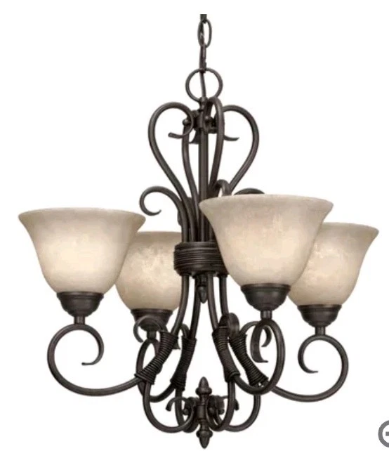 Lámpara de araña Golden Lighting Homestead de bronce frotado de 4 luces de vidrio de piedra de té Foto 1 de 1