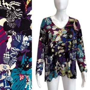 Chicos Travelers geblümtes Slinky-Stricktop Damen Größe 3 XL bunt V-Ausschnitt Fee - Bild 1 von 9