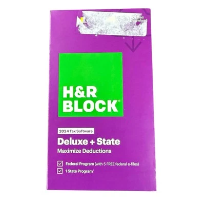 2024 NEW H&R Block Tax Software Deluxe + State 2024 PC/Mac Key Card DL/ No CD - Image 1 of 2