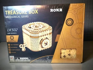 ROKR 3D Wooden Puzzle Mechanical Treasure Box Gear Model Kit Secret Storage Gift - Picture 1 of 6