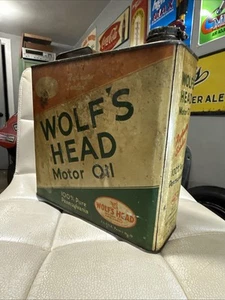 RARE Vintage Old Wolfs Head Motor Oil One Gallon Slim Advertising Can Sign - Picture 1 of 11