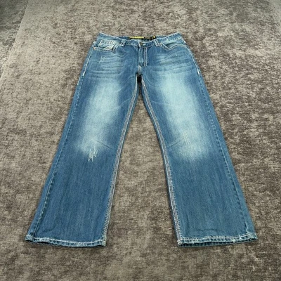 Rock & Roll Cowboy Jeans Mens 34x30 Blue Loose Fit Boot Cut Thick Stitch Tag: 36 - Image 1 of 4