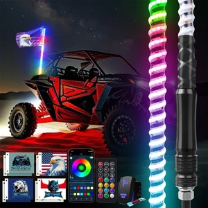3FT RGB COB LED Whip Lights Antenna Chasing APP & Remote for Can-Am ATV UTV RZR - Picture 1 of 9