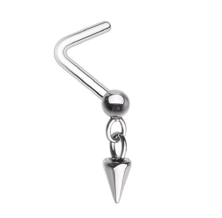 Nose Ring Stud Heart Ball & Chain Spike Dangle top L bend - Image 1 of 1