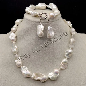 Enorme Natural Blanco Mar del Sur Barroco Keshi Perla Collar Pulsera Pendientes Set - Imagen 1 de 25