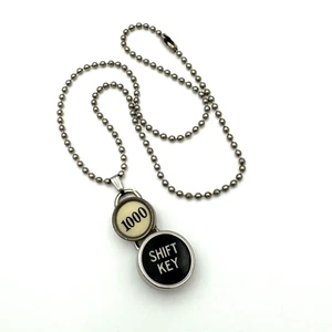 Vintage Typewriter Key Charm Necklace 16" Ball Bead Chain 1000 Key Shift Key - Picture 1 of 11
