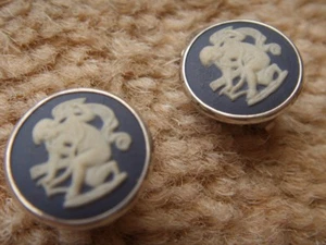 WEDGEWOOD BLUE JASPER PUTTI CLIP ON EARRINGS SILVER MOUNTED 1975 BOXED - Picture 1 of 1