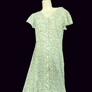 Y2K grün Blumen Prärie Maxikleid Gr. M dünn seidig Knopf Staubtuch Hipppie BoHo - Bild 1 von 14