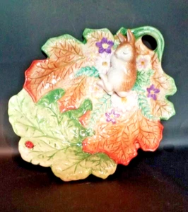 Vintage Fitz Floyd Woodland Spring Bunny Rabbit Candy Dish w/ Handle - Picture 1 of 2