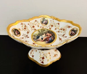 Vintage Jay & Sons Porcelain Pedestal Centerpiece Bowl Gold Trim - Picture 1 of 14