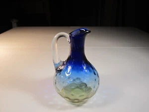 Antique Hobbs Brockunier Inverted Polka Dot BLUERINA Vinegar Cruet w/Reed Handle - Picture 1 of 8