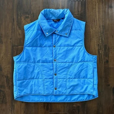 Vtg Sears Western Outdoor Wear Puffer Vest Snap Baby Blue 70s 80s Boxy XL - Image 1 of 4