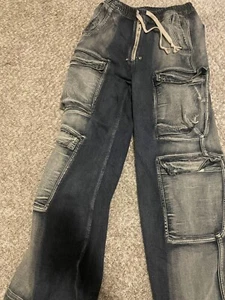 Rick Owens Double Cargo Jumbo Belas Blue and Tan Wash EDFU23 Mineral Pearl 48 - Picture 1 of 3