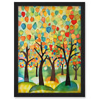 Apple Tree Orchard Modern Abstract Folk Art Framed Wall Art Picture Print A4