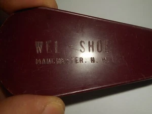 Vintage Manchester NH Advertising Shoehorn WEL SHOE 1950's Oxblood Celluloid - Picture 1 of 9