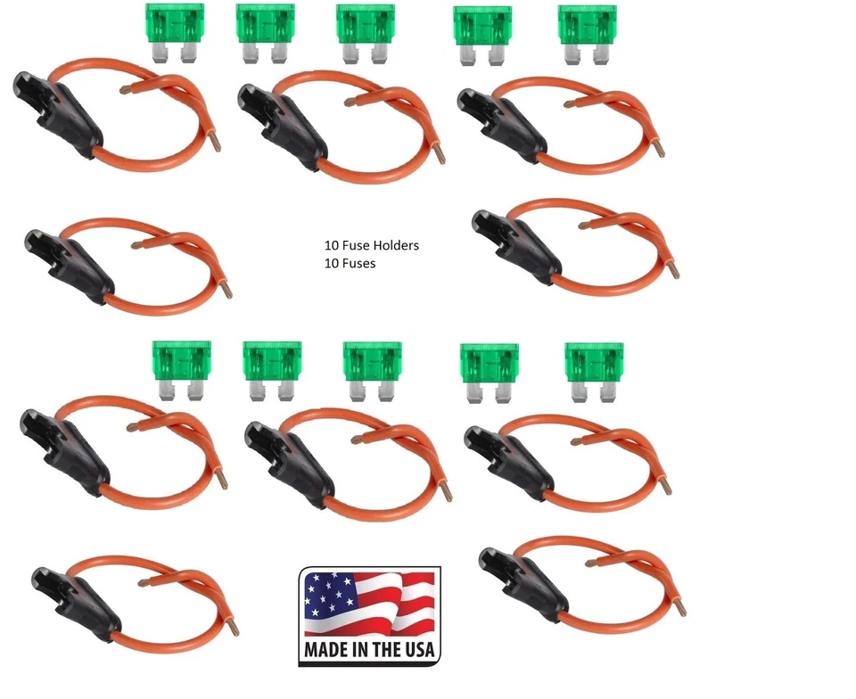 (10 PC) PORTAFUSIBLES ATC CALIBRE 12 EN LÍNEA CON (10 PC) FUSIBLE DE 30 AMPERIOS Hecho en EE. UU.  Foto 1 de 1