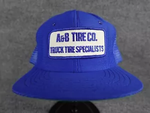 Vintage A&B Tire Co. Trucker Hat Blue Mesh Snapback Cap USA Made Senco St. Louis - Picture 1 of 8