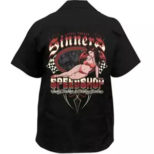 Lethal Threat Sinners Speed Shop Devil Motorcycle Button Down Work Shirt HW50215 - Imagen 1 de 5