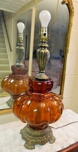 Vintage MCM Italian Blown Amber Art Glass 2 Way Lamp Hollywood Regency #2 - Picture 1 of 10
