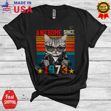 Vintage Retro Awesome Since 1973 Happy 50th Birthday Cat Sunglasses T-Shirt