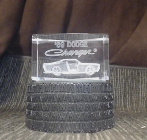 1969 Dodge Charger Glass Etched Cube paperweight  Lights Up Multi Color age-? - Picture 1 of 10