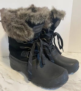 Khombu Black Winter Boots Women's Shoes Size 9 Waterproof Faux Fur Lace-Up - Picture 1 of 13