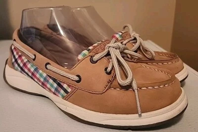 Sperry Top-Siders Laguna Brown Leather & Pink Plaid Girl's Size 4 M - Изображение 1 из 4