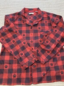 Orvis Pajama Shirt Womens Sz XL Long Sleeve Button-Up Top Red w/black paw prints - Picture 1 of 4