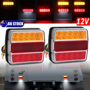 2x Square LED Tail Lights Stop Indicator Reverse Lamps 12V Trailer Truck Ute Van - Picture 1 of 15