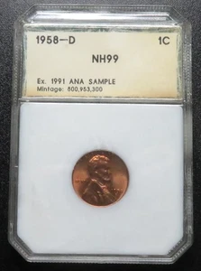 1958-D Lincoln cent PCI Sample slab ANA 1991 Sample - BU - Tough sample slab! - Picture 1 of 2