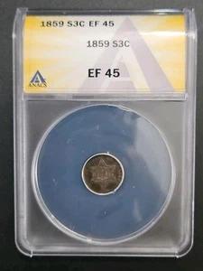 1859 3 Cent Silver Trime 3c  ANACS EF-45 - Picture 1 of 4