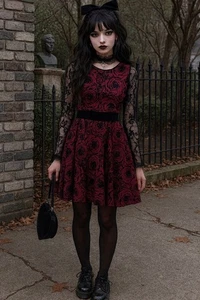 Gabby Skye Dress Size 4 Dark Pink With Velvet Floral Pattern Whimsy Goth - Picture 1 of 9