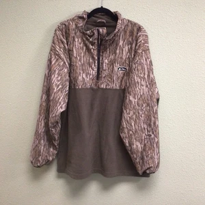DRAKE Mens Camo Camp Fleece Quarter Zip Pullover Size 2XL Sweatshirt Mossy Oak - Picture 1 of 3