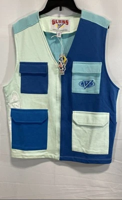 NWT Guess x J. Balvin Blue Green Colorblock Utility Cargo Vest Men's Size S - Image 1 of 4