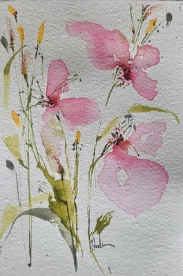 Original Signed Watercolor Painting. Vibrant. Abstract. Floral.Colorful. Pink - Image 1 of 3