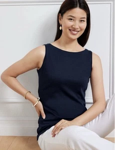 NWT Talbots Sleeveless Shirt Womens Plus 2X Blue Bateau/Boatneck Cotton - Picture 1 of 4
