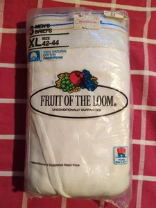 Vintage 1986 Fruit of the Loom Herren 3 Paar weiße Slips gold blau Band XL 42-44 NEU - Bild 1 von 3