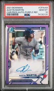 2021 Bowman Chrome Prospect Autographs Purple Rookie RC Austin Martin PSA 10 - Picture 1 of 2