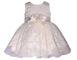 Bonnie Jean Girls Dress Party Embroidered Scalloped Fancy Holiday Ivory Sz 5 New - Picture 1 of 4