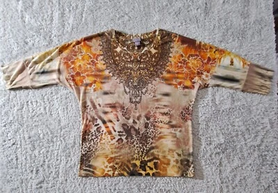 Top Laura Scott Pequeño Manga 3/4 Naranja Estampado Floral/Animal Con Estrás Foto 1 de 4