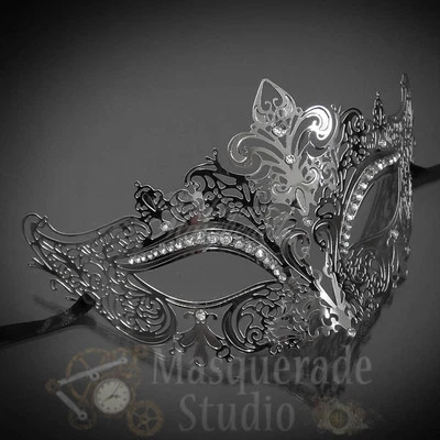 Womens Luxury Filigree Metal Laser-Cut Mardi Gras Prom Masquerade Mask [Silver] - Image 1 of 4