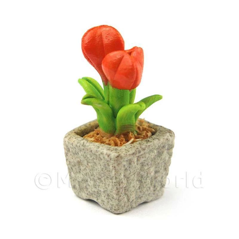 Miniatura Fatto a Mano Arancione Scuro Colorato Ceramica Fiori - Immagine 1 di 1