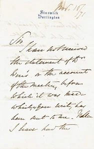 ALGERNON PERCY, 6TH DUKE OF NORTHUMBERLAND 1871 AUTOGRAPH LETTER - Picture 1 of 2