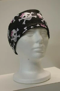 #153 Girlie Skulls Fleece lined adjustable headband - Picture 1 of 4