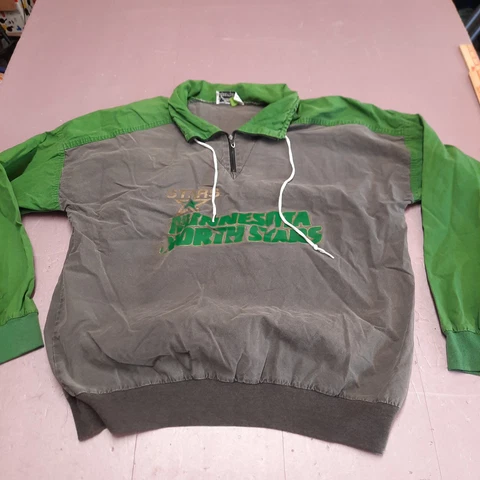 VINTAGE Minnesota North Stars Shirt Adult XL Gray Green Denim 1/4 Zip Pullover Cover