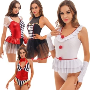 Womens Circus Clown Costume Halloween Theme Party Role Play Fancy Dress Outfit - Picture 1 of 59