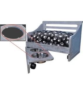 Multipurpose Wooden Pet Cushioned Bed Pull Out Feeding Dogs & Cats Antique Gray - Picture 1 of 10