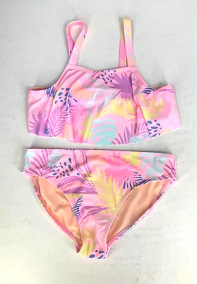 Wonder Nation Girl XL(14-16) Pink Tropical Print 2-Piece Flounce Bikini Swimsuit - Image 1 of 4