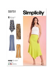 SIMPLICITY 9751 MISSES KNIT PANTS & SKIRT Sewing Pattern Sizes 4 - 12 & 14 - 22 - Picture 1 of 8
