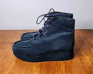 Vintage Stephane Kelian Platform Chukka Boots Blue Suede Women's Size 9.5 - Picture 1 of 15